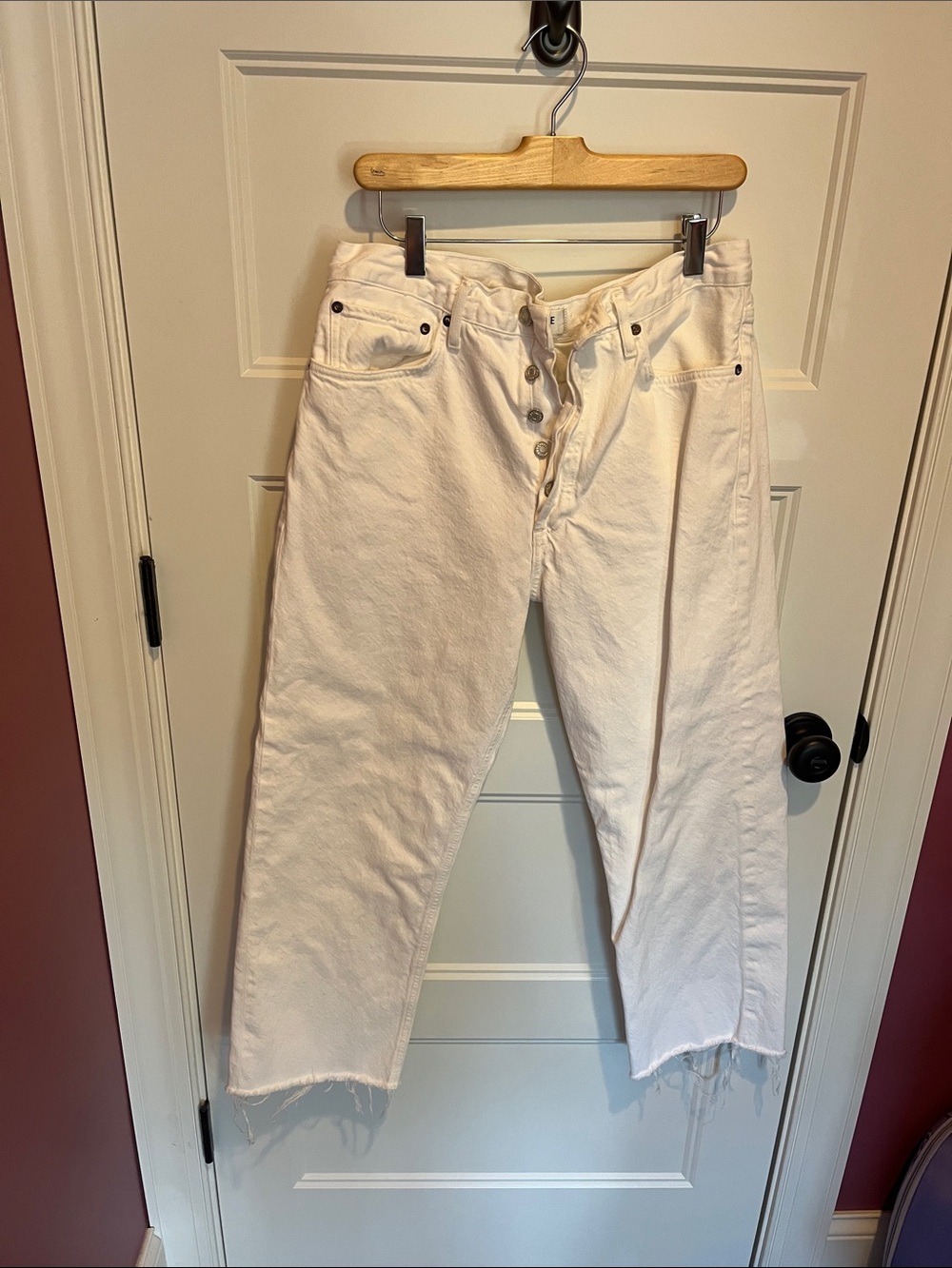 Agolde White Relaxed Straight Button-Fly Jeans